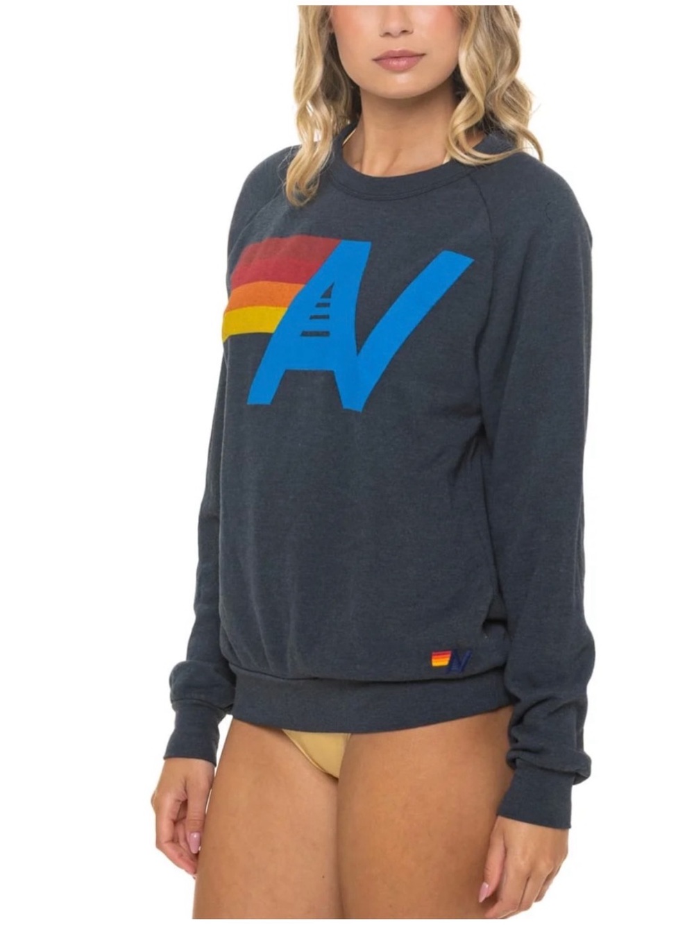Aviator Nation Sz M Navy Blue Logo Stitch Sweatshirt Relaxed Crewneck - Picture 2 of 14